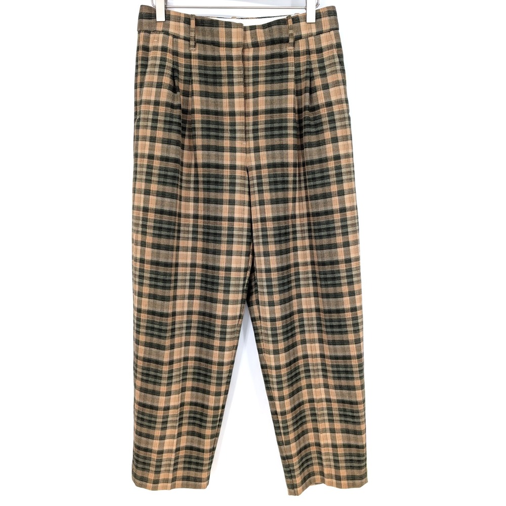 Aritzia Wilfred Beige Green Plaid High Rise Carrot Leg Trousers 6 Academia Prep‎